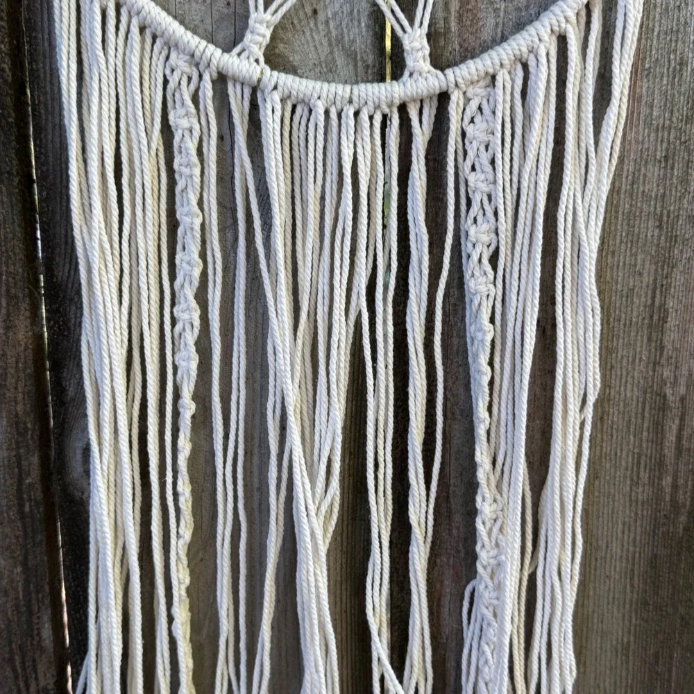 Boho Macrame Wall Hanging Large Dream Catcher Cream Cotton Gold Hoop Feathers